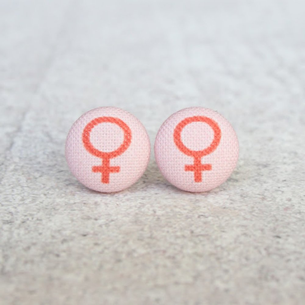 NWT Female Sign Fabric Button Earrings